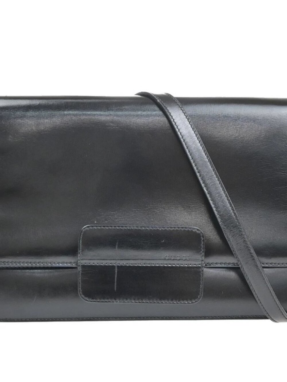 GUCCI LOGO Flap One Shoulder Hand Bag Leather Black GHW Italy 67KD073